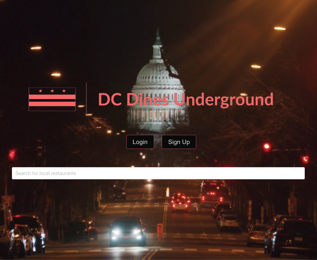Screenshot of D.C. Dines Underground homepage