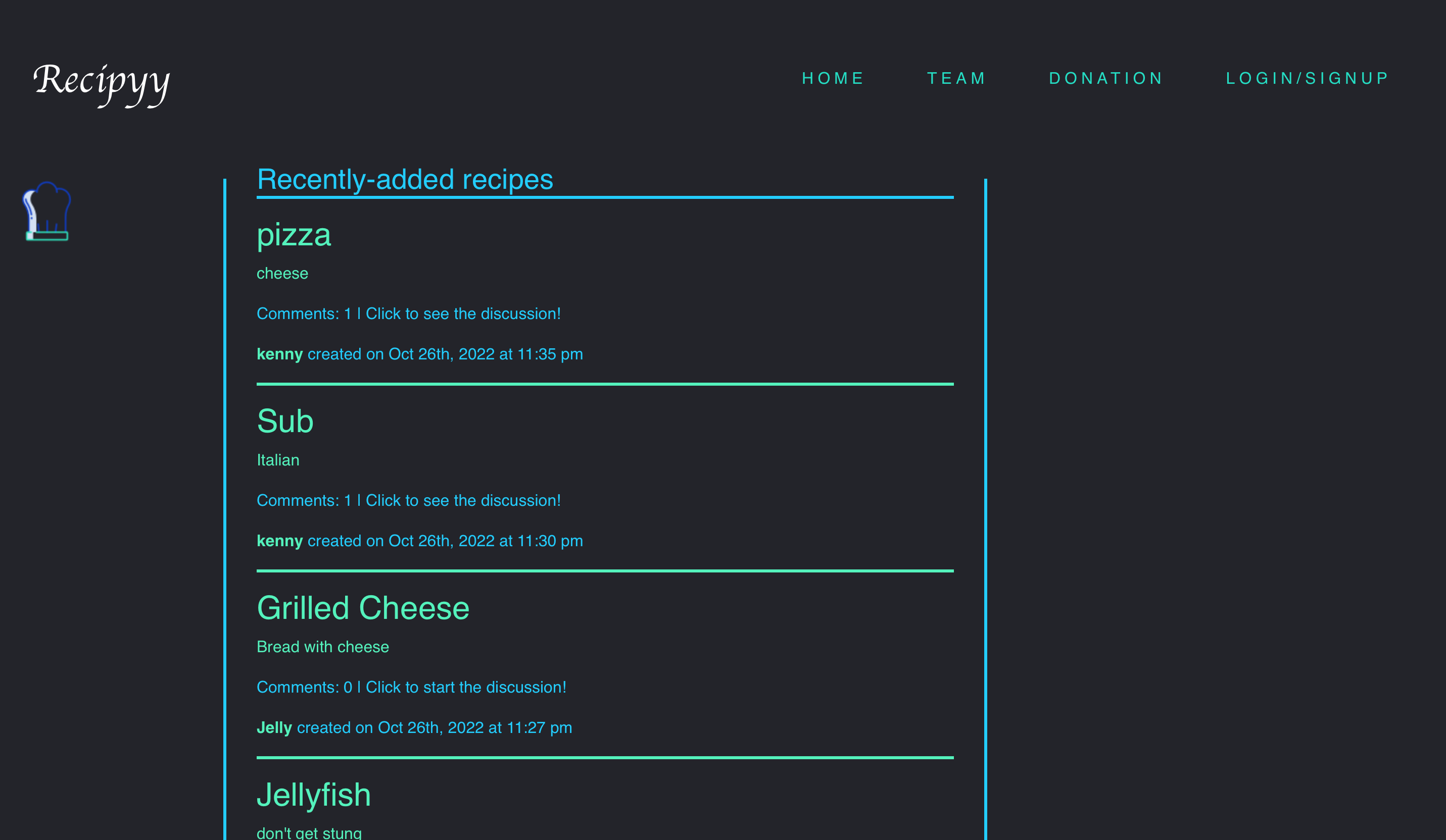 Screenshot of Recipyy homepage